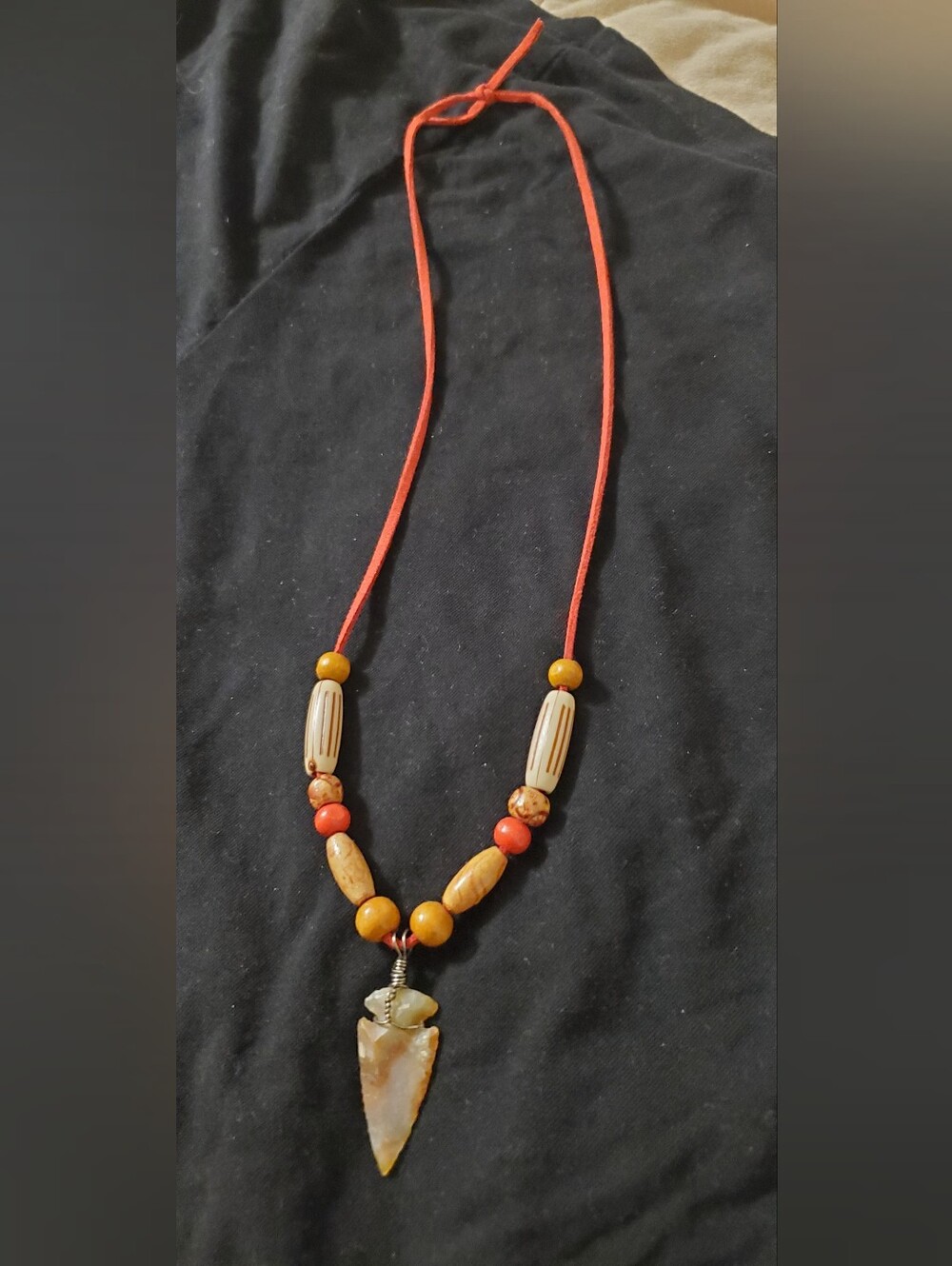 Handmade Red Cord Necklace with Natural Stone Arrow Pendant